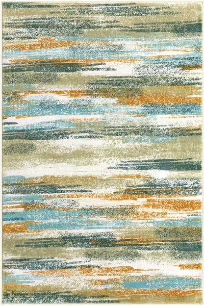 Lansny Modern Abstract 5x7 Machine Washable Area Rug Non-Slip Soft Bedroom Living Romm Rug Green Mustard Multi Ultra Thin Print Faux Wool Floor Carpet Throw Rug for Nursery Playroom Dining Room Office