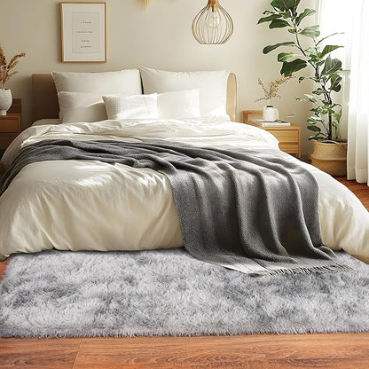 Runner Rugs for Bedroom 2x6 Rug Runners for Hallways Non Slip Soft Shag Bedside Rug, Fluffy Area Rug Throw Rugs for Living Room, Floor Carpet Runner for Nursery Kids Dorm, Light Grey