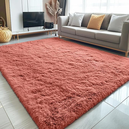 OLANLY 5x8 Machine Washable Large Area Rugs for Living Room, Bedroom, Soft Fluffy Shaggy Bedside Rug, Indoor Floor Carpet for Kids Girls and Boys, Dorms, Nursery, Home Decor Aesthetic, Rust Red
