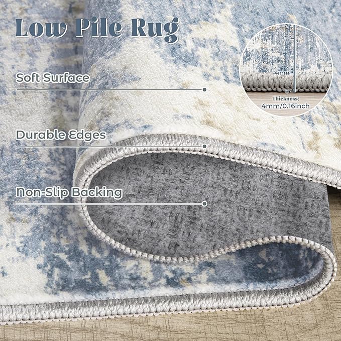 XLUEZ 10x12 Area Rug for Living Room, Washable Modern Abstract Large Area Rug Neutral Soft Non Slip Kids Rug Stain Resistant Indoor Carpet for Bedroom Dining Room Playroom Home Office(Blue, 10'x12')