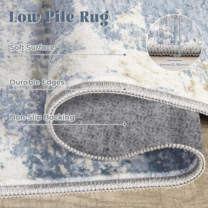 XLUEZ 10x12 Area Rug for Living Room, Washable Modern Abstract Large Area Rug Neutral Soft Non Slip Kids Rug Stain Resistant Indoor Carpet for Bedroom Dining Room Playroom Home Office(Blue, 10'x12')