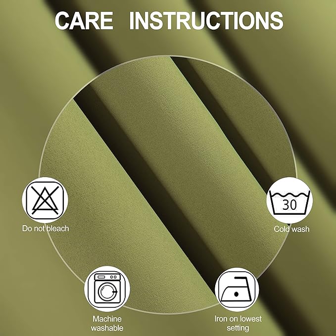 LEMOMO Blackout Curtains 38 x 84 inch/Olive Green Curtains Set of 2 Panels/Thermal Insulated Room Darkening Bedroom Curtains