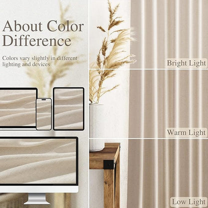 Cream Beige Linen 112 Inch Curtains for Living Room Light Filtering Semi Sheer Curtain Back Tab Modern Farmhouse Decor Elegant Coastal Drapes Floor to Ceiling High Window for Bedroom 52x112, 2 Panels