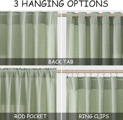 Nanspring Mist Sage Linen Curtains 72 Inch Length for Living Room Semi Sheer Light Filtering Door Drapes 2 Panels Set for Kids Bedroom Light Filtering Back Tab Rod Pocket Modern Farmhouse Decor 52x72