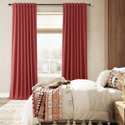 Guken Red 100% Blackout Linen Curtains 84 Inch Length 2 Panels Set for Living Room Bedroom Back Tab/Rod Pocket Thermal Insulated Black Out Drapes Room Darkening Window Curtains 84 Inches Long