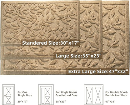 Beige Leaves Outdoor Indoor Entrance Door mat, Absorbent Durable Heavy Duty Welcome Front Door Mat,Thick Natural Rubber Back,Easy Clean Entryway Mat 47x32 Inch, Low Profile
