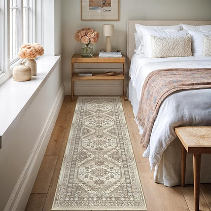 Runner Rug 2x8 Runners for Hallways Non Slip Washable, Vintage Hallway Runner Rugs for Living Room, Low Pile Soft Hallway Rug for Kitchen Bedroom Laundry Room Rug(Brown,2'x8')