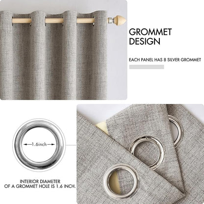 MIULEE 100% Blackout Linen Textured Curtains for Bedroom Solid Thermal Insulated Warm Taupe Grommet Room Darkening Curtains & Drapes Luxury Decor for Living Room Nursery 52 x 84 Inch (2 Panels)