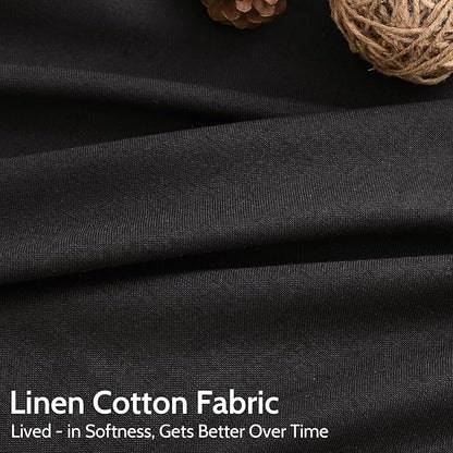 Vintage Black Linen Curtains 63 Inch Length for Living Room Light Filtering Semi Sheer Curtain Back Tab and Rod Pocket Privacy Luxury Gothic Vintage Decor Drapes for Bedroom Office 52x63, 2 Panels