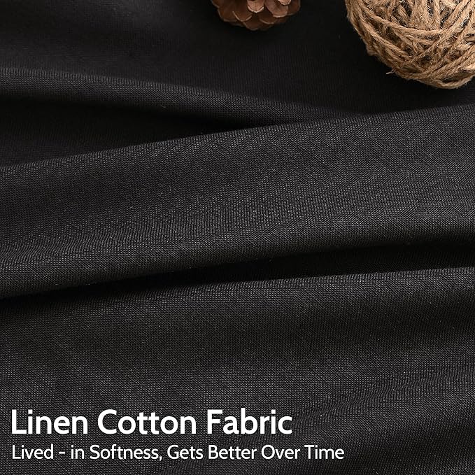 Nanspring Vintage Black Linen Curtains 84 Inch Length 2 Panels Set for Living Room Light Filtering Semi Sheer Curtain Back Tab Privacy Luxury Gothic Vintage Decor Drapes for Bedroom Office 52x84