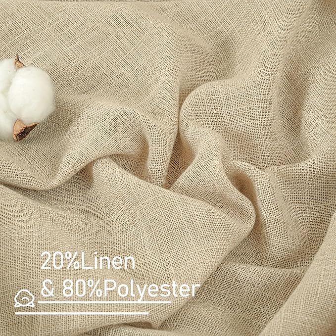 LAMIT 95 Inch Long Linen Curtains for Living Room, Light Filtering Semi Sheer Panels Back Tab and Rod Pocket Neutral Panels for Bedroom/Sliding Glass Door, 60 x 95 Inch, Linen, 2 Panels Set