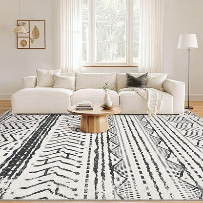 Nakagishi Black Rug Living Room 5X7: Washable Boho Large Neutral Soft Rug Modern Stain Resistant Moroccan Indoor Non-Slip Carpet for Bedroom Kids Playroom Office Dining Room Classroom Dorm