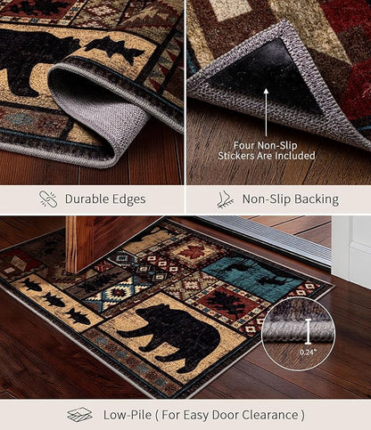 YIHOUSE Washable Entryway Rug, 2x3 Rustic Cabin Area Rug, Non-Slip Indoor Door Mat Ultra-Thin for Kitchen, Mudroom, Laundry Room, Bedroom Entry