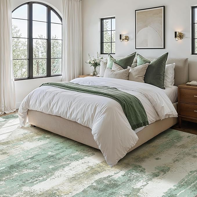 BEIMO Area Rugs 10x14 for Living Room Bedroom, Modern Abstract Machine Washable Large Light Green Rug Soft Rug, Low Pile Floor Carpet with Non Slip Backing for Dining Room