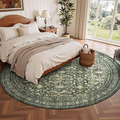Lofus 8ft Area Rugs for Living Room, Green Washable Area Rug with Non-Slip Backing,Soft Boho Carpets for Bedroom Dining Room Home Office Indoor Nursery