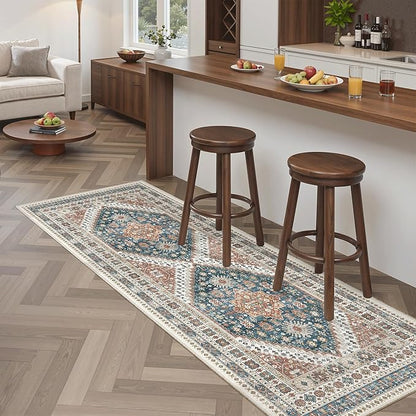 Madane Washable Runner Rug - 2x6 Rug Runners for Hallways 6 Feet Non Slip Vintage Kitchen Runner Rug Ultra-Thin Bathroom Runner Rugs Carpet Laundry Room Bedroom (2x6ft, Navy Blue)