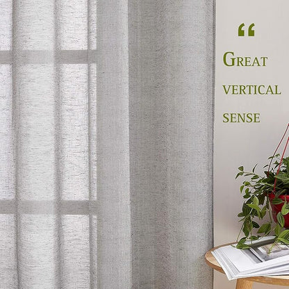NICETOWN Charcoal Grey Linen Curtains for Bedroom 48 inch Long, Grommet Flax Semi Sheer Short Window Treatments Privacy with Light Filtering Drapes for Kids Room, 2 Panels, W36 x L48