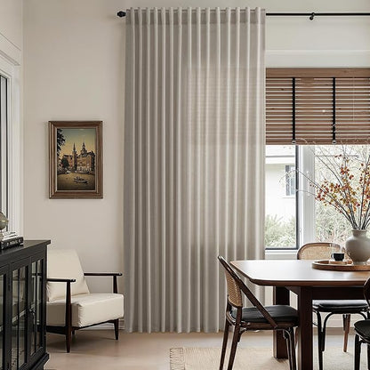 Nanspring 108 Inch Long Curtains for Living Room Grey Beige Linen Simple Modern Light Filtering Semi Sheer Curtain Back Tab Boho Neutral Gray Floor to Ceiling High Window for Bedroom 52x108,2 Panels