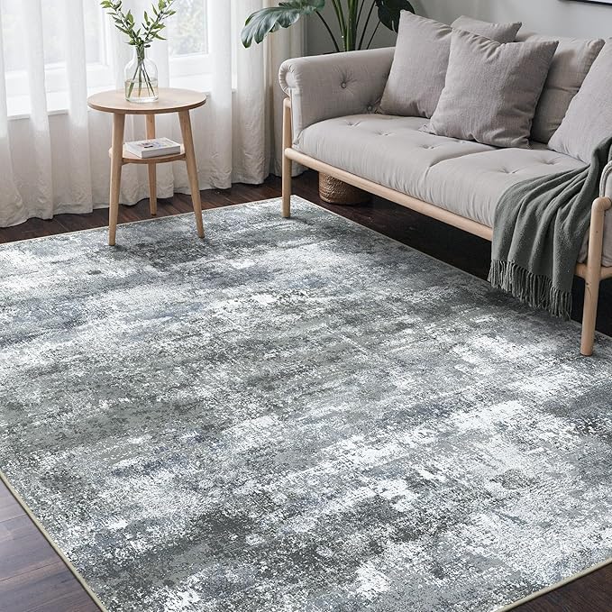 BEIMO Area Rugs 6x9 for Living Room Bedroom, Modern Abstract Machine Washable Rug, Large Soft Low Pile Floor Carpet with Non Slip Backing for Dining Room, Silver Grey