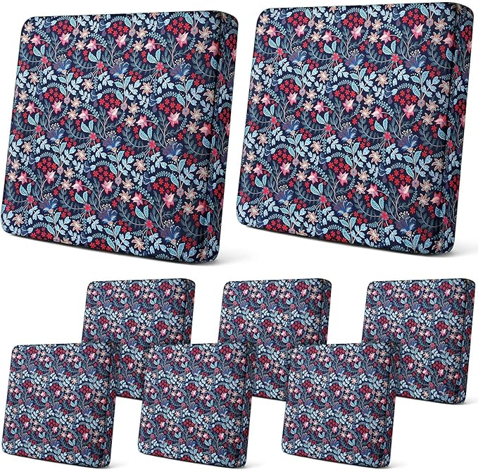 Newwiee 8Pcs Patio Cushion Covers Stretch Outdoor Cushion Cover Replacement for Patio Furniture Sofa Couch Slipcovers, Soft Flexibility Washable Furniture Protector(Paisley,Retro Color)