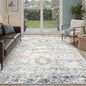 5x7 Area Rugs Blue Ivory Low Pile Indoor Washable Trendy Faded Style Rugs for Bedroom Living Room Dining Room Foldable Non-Slip Thin Print Mat