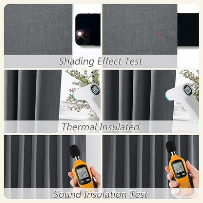 Guken Blazer Grey 100% Blackout Linen Curtains 120 Inch Length 2 Panels Set for Living Room Bedroom Back Tab/Rod Pocket Thermal Insulated Farmhouse Black Out Drapes Room Darkening,52x120