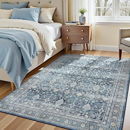 Lofus 6x9 Area Rug for Living Room,Blue Washable Area Rugs with Non-Slip Backing,Soft Boho Carpets for Bedroom Dining Room Home Office Indoor Nursery