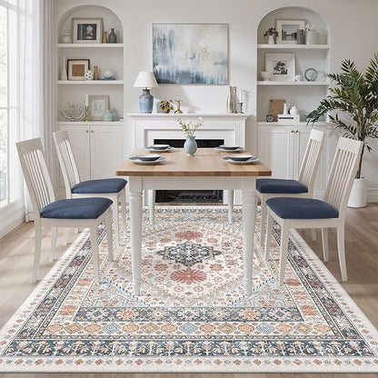 zesthome 7x9 Area Rugs for Living Room,Non-Slip Backing Washable Rugs,Vintage Large Area Rug，Stain Resistant Home Decor Rug (Multi,7'x9')