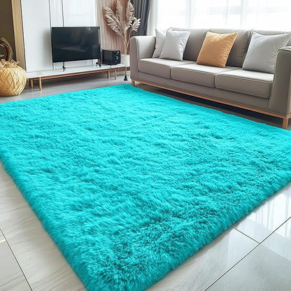 OLANLY 6x9 Machine Washable Large Area Rugs for Living Room, Bedroom, Soft Fluffy Shaggy Bedside Rug, Indoor Floor Carpet for Kids Girls and Boys, Dorms, Nursery, Home Decor Aesthetic, Teal Blue