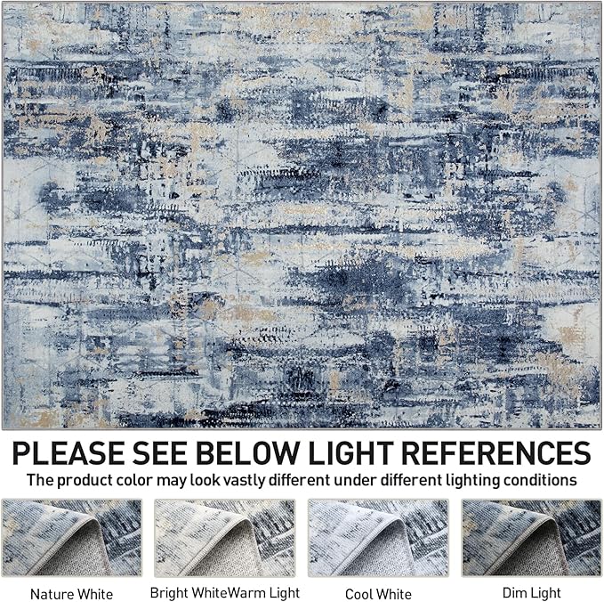 5x7 Area Rugs Washable Rug: Modern Abstract Living Room Rug Soft Anti-Skid Thin Carpet Indoor Floor Non-Shedding Carpets for Bedroom Dining Room Farmhouse Nursery Home Office - Blue Gold