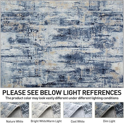 9x12 Area Rugs Washable Rug: Modern Abstract Living Room Rug Soft Anti-Skid Thin Carpet Indoor Floor Non-Shedding Carpets for Bedroom Dining Room Farmhouse Nursery Home Office Blue Gold
