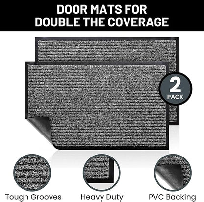 Sierra Concepts Front Door Mat Welcome Mats 2-Pack - Indoor Outdoor Entryway Mats for Shoe Scraper, Ideal for Inside Outside Home High Traffic Area, Battleship Gray 30 Inch x 17 Inch