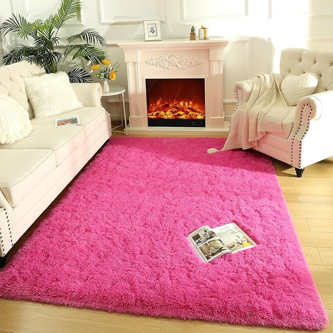LOCHAS Ultra Soft Indoor Modern Area Rugs Fluffy Living Room Carpets for Children Bedroom Home Decor Nursery Rug 3x5 Feet, Hot Pink