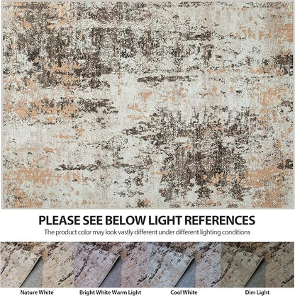 9x12 Area Rugs for Living Room Rug Washable: Abstract Large Rug for Dining Room Bedroom Carpet Non Slip 9 by 12 Indoor Modern Nursery Home Office Brown Beige