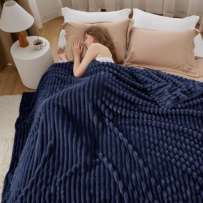 Bedsure GentleSoft Navy Fleece Blanket for Couch - Cozy Soft Blankets for Women, Cute Small Throws for Girls, 108x90 Inches