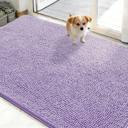 OLANLY Dog Door Mat for Muddy Paws 48x30, Absorbs Moisture and Dirt, Absorbent Non-Slip Washable Doormat, Quick Dry Chenille Mud Mat for Dogs, Entry Indoor Entryway Carpet for Inside Floor, Lavender