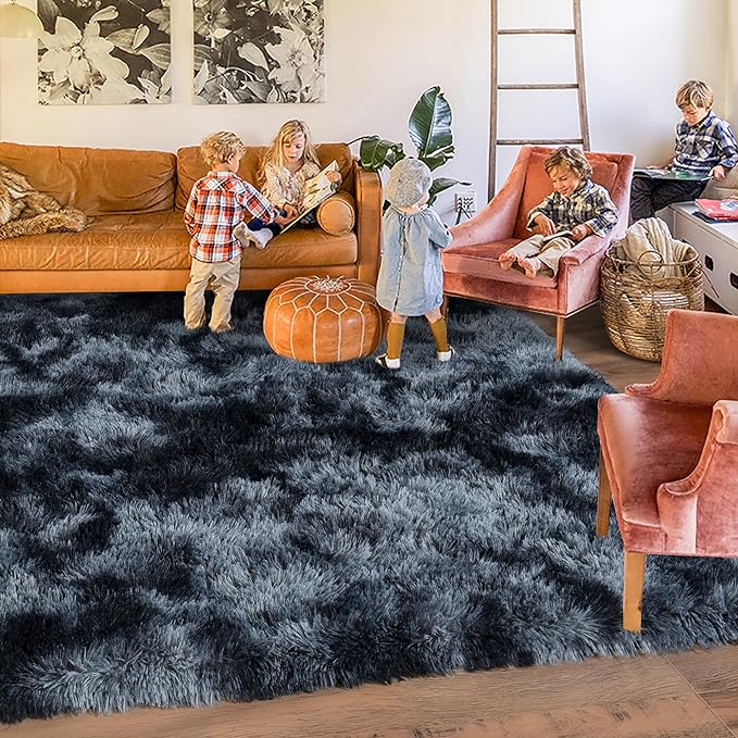 Rugs for Bedroom 4x6, Soft Shaggy Modern Shag Area Rug for Living Room, Upgrade Non-Slip Plush Fluffy Carpet for Kids Boys Girls Room Home Decor Aesthetic, Blue Grey