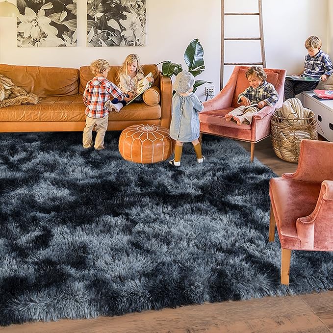 Rugs for Living Room 6x9, Soft Shaggy Modern Shag Area Rug for Bedroom, Upgrade Non-Slip Plush Fluffy Carpet for Kids Boys Girls Room Home Decor Aesthetic, Blue Grey