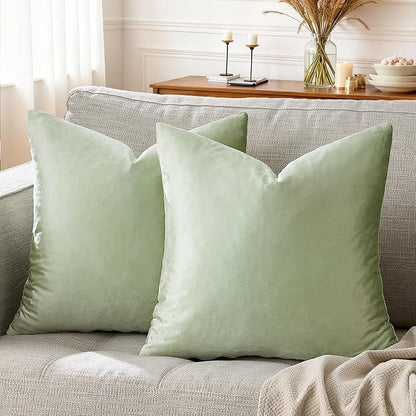 GIGIZAZA Sage Green Pillow Covers 16x16 Throw Pillows Velvet Decorative Sofa Couch Pillow Covers Bedroom Cushion Pillowcase