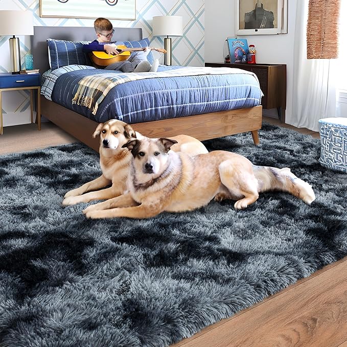 Rugs for Living Room 10x14, Soft Shaggy Modern Shag Area Rug for Bedroom, Upgrade Non-Slip Plush Fluffy Carpet for Kids Boys Girls Room Home Decor Aesthetic,Blue Grey