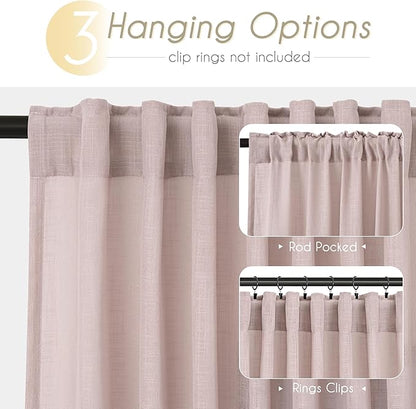 Blush Pink Curtains for Living Room Back Tab Modern Farmhouse Semi Sheer Curtains 84 inches Long 2 Panels Set Muted Neutral Window Curtain for Dining Room Bedroom 52x84