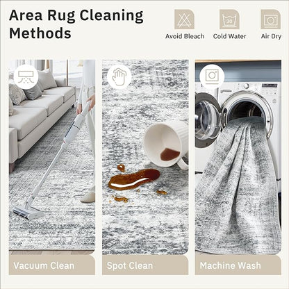 8x8 Grey Round Rug 8ft Living Room Circle Rug Vintage Round Area Rug Non Slip Indoor Carpet for Apartment