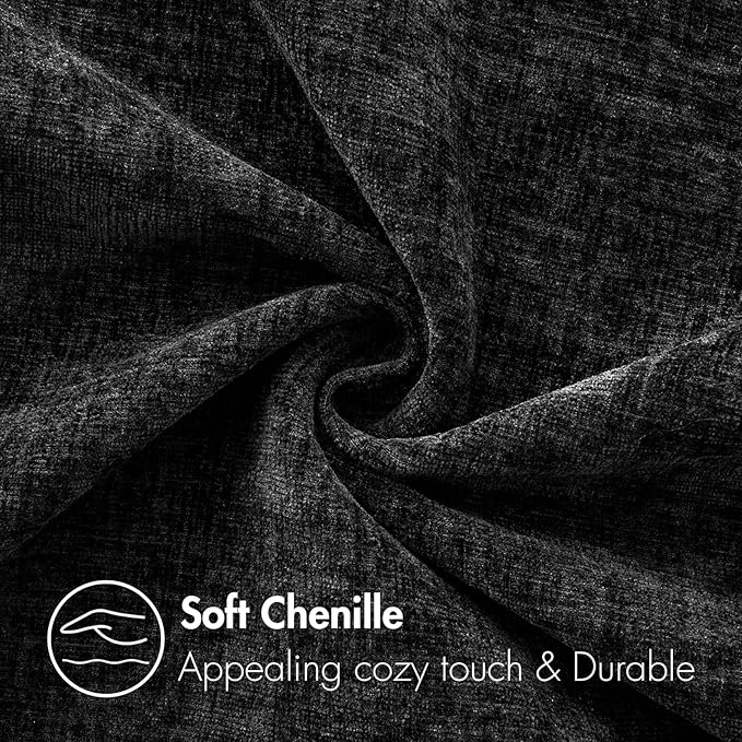 MIULEE Halloween Pack of 2 Couch Throw Pillow Covers 12x20 Inch Soft Black Chenille Lumbar Pillow Covers for Sofa Living Room Solid Dyed Cases