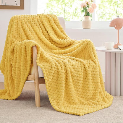 BEDELITE Jacquard Blanket - 3D Fleece Decorative Yellow Twin Size, Super Soft and Cozy Warm Fuzzy Blanket All Seasons Suitable, 60x80Inches