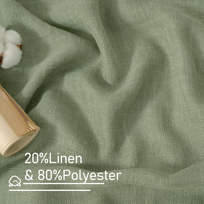LAMIT Linen Curtains 108 Inches Long for Living Room, Bronze Grommet Linen Textured Sheer Curtains Light Filtering Drapes for Boho Farmhouse, 2 Panels, 52 x 108 Inch, Sage Green