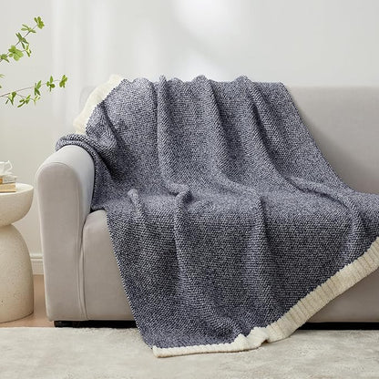 Snuggle Sac Super Soft & Reversible Heather Navy Throw - Oversized Cozy Knit Blanket for Bed, Sofa, Living Room, Twin Size (60x80 Inches)