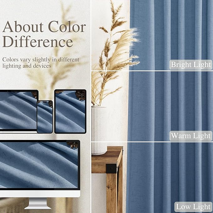 Nanspring Stone Blue Linen Curtains 96 Inches Long for Bedroom Back Tab Modern Simplicity Farmhouse Coastal Decor Light Filtering Curtain for Living Room Dinning Room 52x96 8 FT,2 Panels