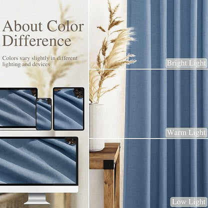 Nanspring Stone Blue Linen Curtains 96 Inches Long for Bedroom Back Tab Modern Simplicity Farmhouse Coastal Decor Light Filtering Curtain for Living Room Dinning Room 52x96 8 FT,2 Panels