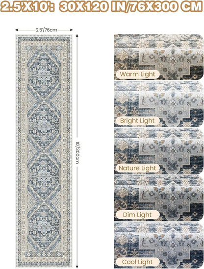 Kitchen Runner Rug Non Slip Washable 2.5x10, Soft Ultra-Thin Entryway Rug Runners for Hallways, Carpet Runner for Living Room,Kitchen, Laundry, Bathroom(Blue/Beige,2.5'x10')