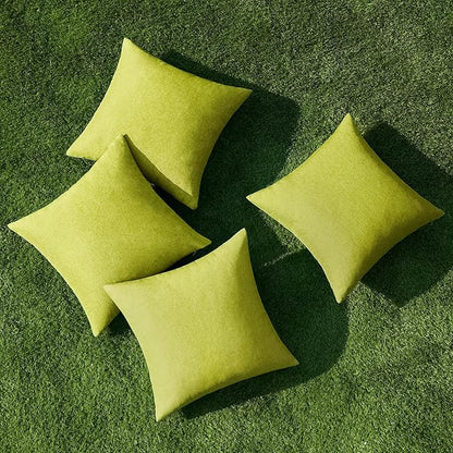 MIULEE Pack of 4 Decorative Outdoor Throw Pillow Covers Linen Waterproof Pillow Covers Spring Farmhouse Cushion Cases for Patio Garden Tent Balcony Couch Sofa 18x18 inch Grass Green